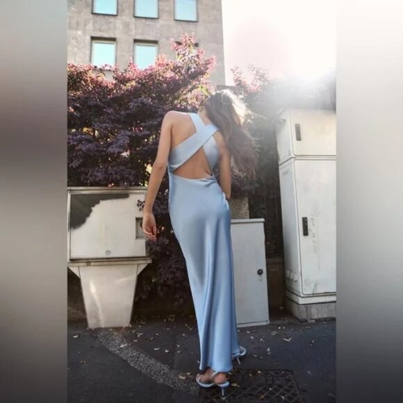 Zara SATIN EFFECT MIDI DRESS - Picture 2 of 6